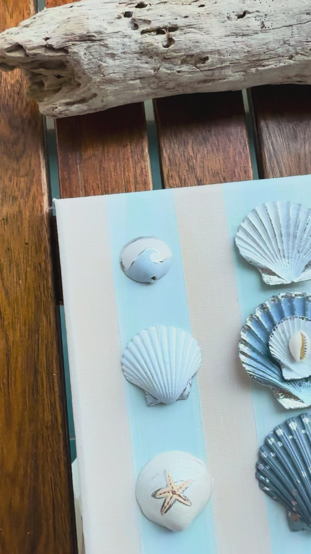‘Twin Tides’ Mirrored 12’ x 9’ Hand Painted Shell Canvas Set (Pair)