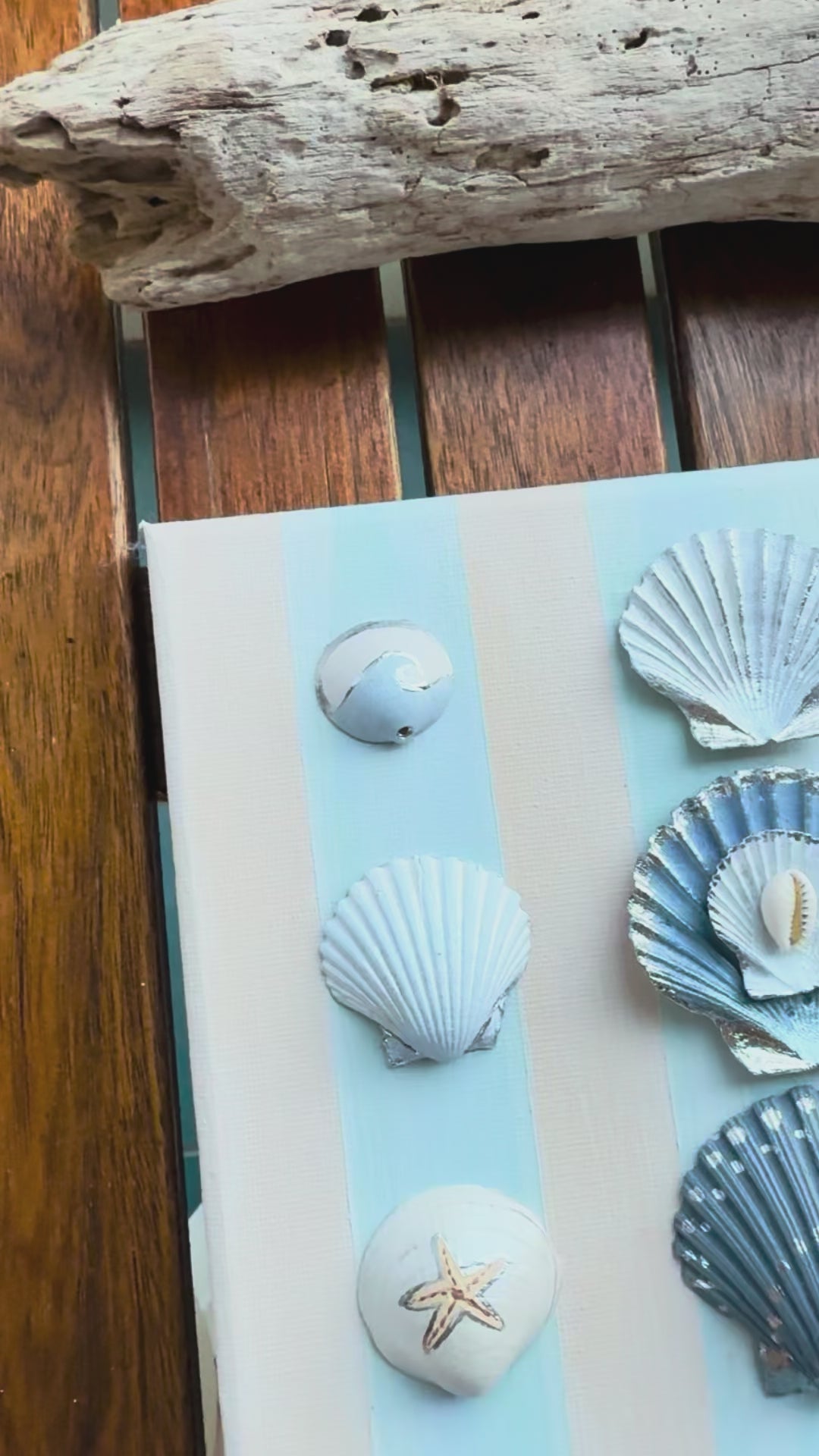 ‘Twin Tides’ Mirrored 12’ x 9’ Hand Painted Shell Canvas Set (Pair)